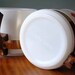 Milk Glass Ski Mugs.  Red Hearts and Diamonds with Faux Bois Plastic Handles and Gold Band Trim