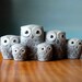 Owl Choir.  Vintage Stone Birdie Family Brigade. Carved Figurine Sculpture