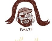 Screenprint - pirate, birds, red, beige, nautical, art print