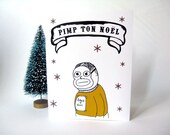 Funny Christmas Card, Weird, Quirky, Blank Holiday Greeting, Yellow, Gold, Black - Pimp your Christmas dude