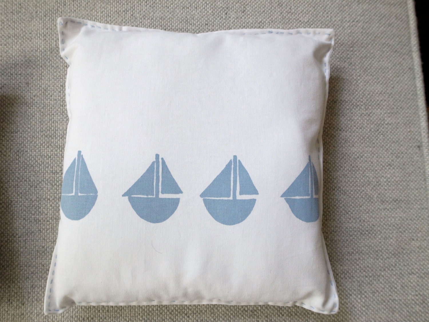 little pillow: WHITE with BLUE BOATS