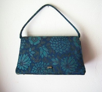 vintage brocade handbag / midnight blue florals - dahlilafound
