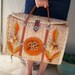 Vintage 1970s straw tote bag / Orange Flowers / large