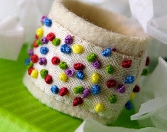 Fabric Ring Confetti Dots Embroidered Ring Red Yellow Green Delight