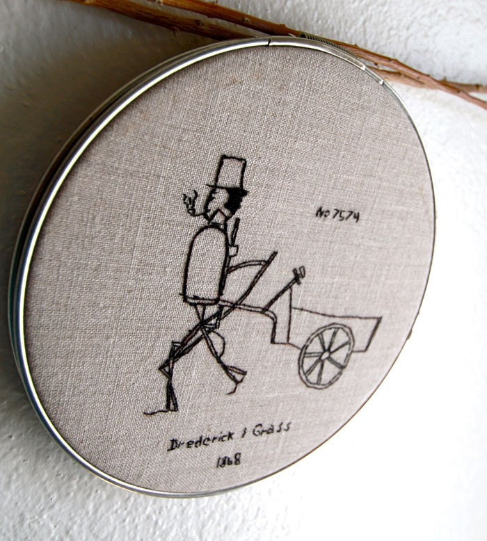 Textile Art Embroidery Home Decor Wall Hanging Fiber Art Hoop Steam Engine Man Hand Embroidered Invention