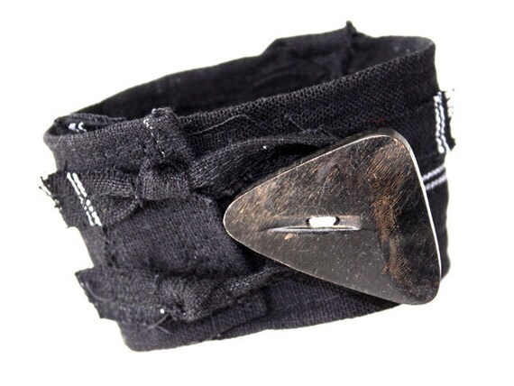 Crossroads Black textile cuff unisex chunky vintage button