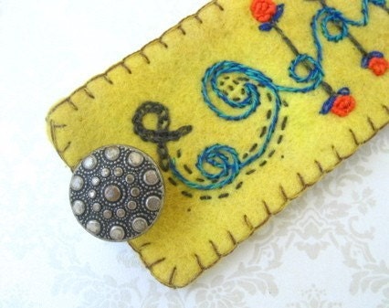 Cuff Bracelet flowers more Jacobean Whimsey Hand Embroidered Wool Bracelet Roses Jewel Tones