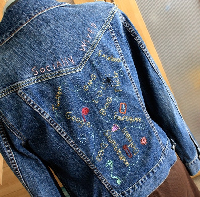 Womens Jacket Outerwear more Hand Embroidery Jean Jacket Social Networking Wired Hand Embroidered