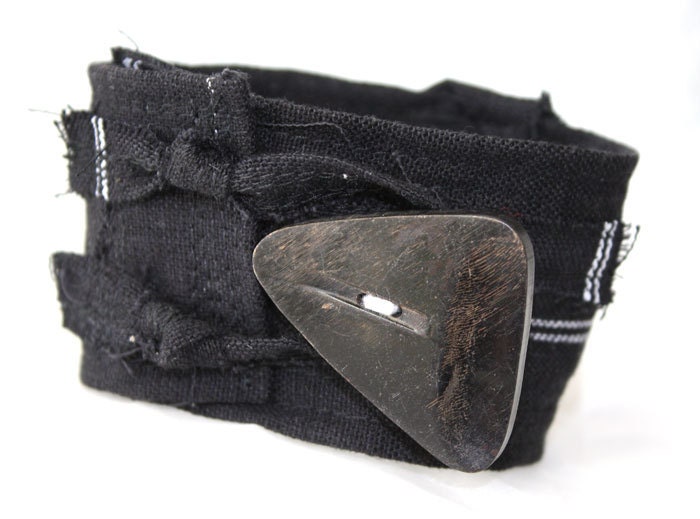 Crossroads Black textile cuff unisex chunky vintage button