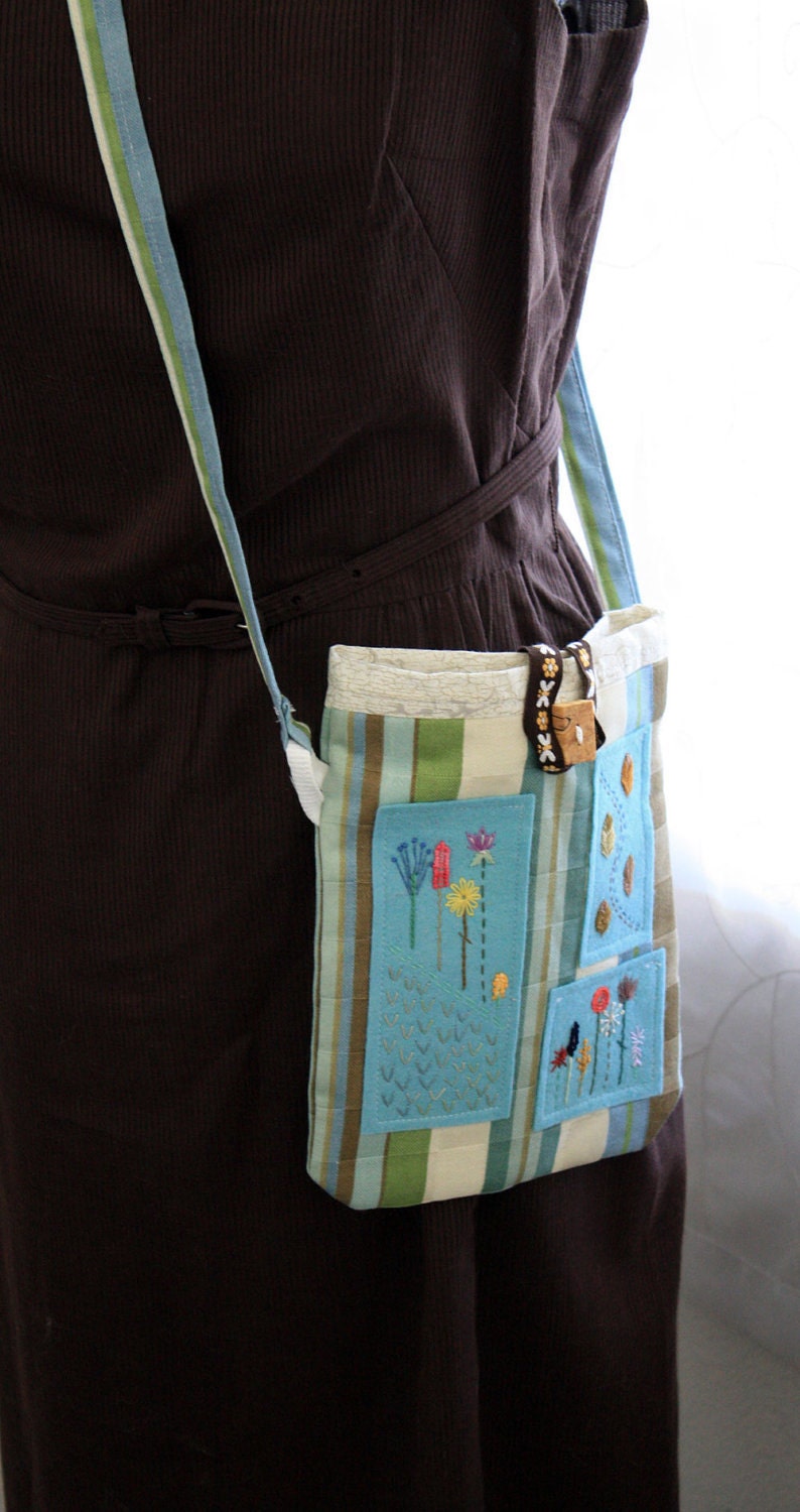 Ipad Mini Case Kindle Nook eReader Cover Flower Garden Hand Embroidery hand embroidered  Blue Green