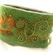 Wool Fabric Textile Cuff Bracelet Emerald Green Hand-Embroidery Textile Handmade Embroidered Jacobean Lotus Flower