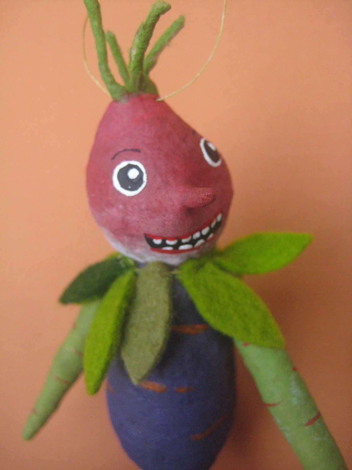 Radish head man Spun Cotton Veggie Ornament  Maria Pahls