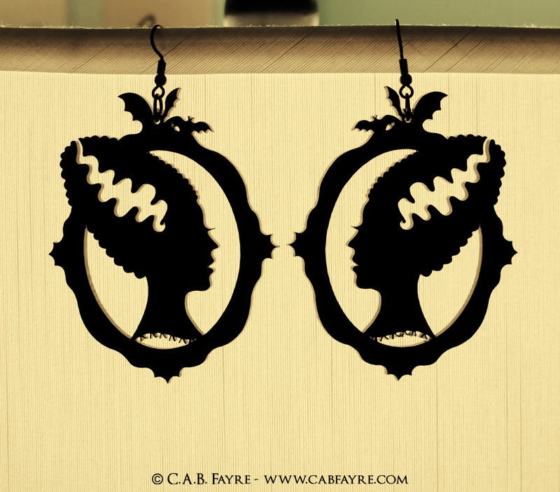 Bride of Frankenstein Silhouette Earrings - Laser Cut Acrylic (C.A.B. Fayre Original Design)