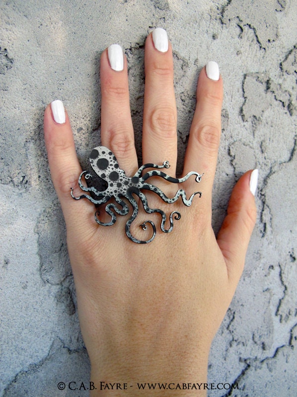 Ink Splatter Octopus Love Affair Ring - Laser Cut Acrylic (C.A.B. Fayre Original Design)