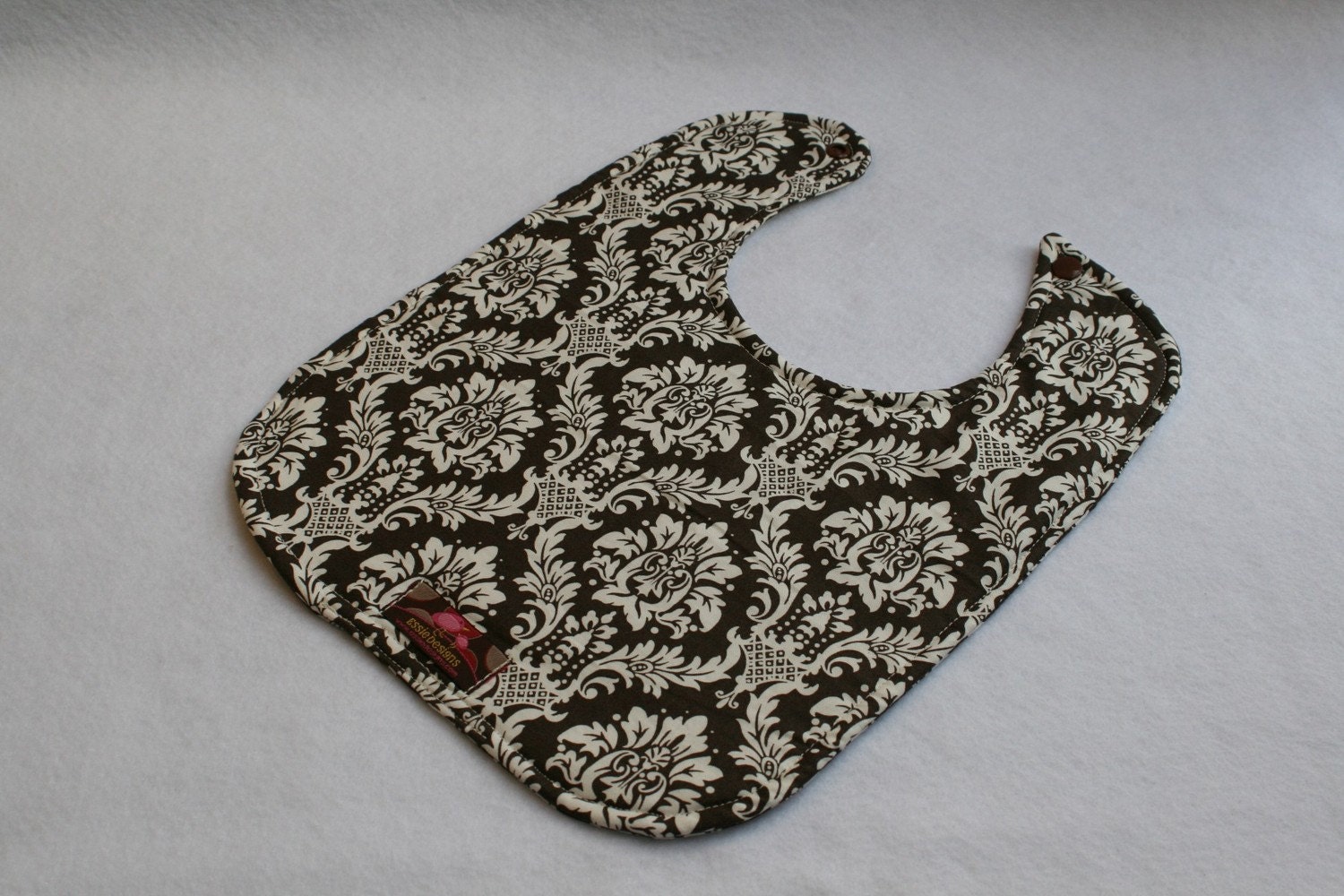 Baby Bib -  Brown and White Damask 10 x 12.5