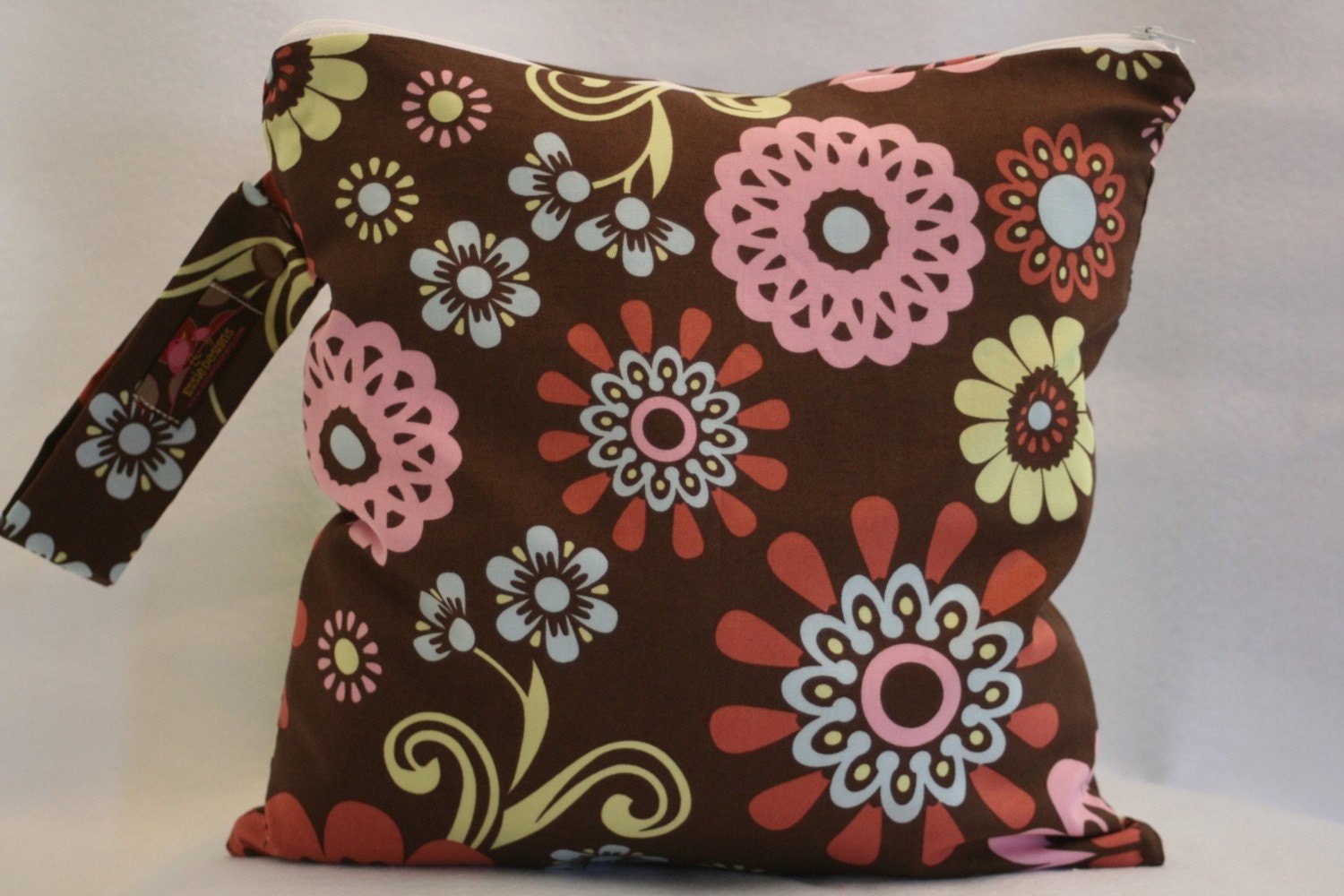 Wet Bag - Large Waterproof Wet Bag- 12.5 x 12.5- Snap Handle and Zipper- Oops A Daisy
