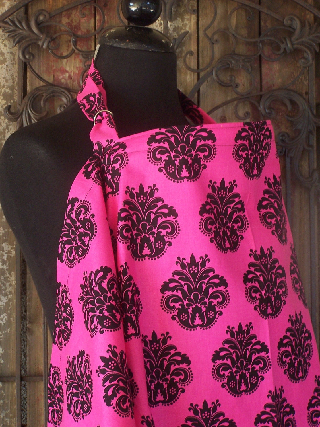 Nursing Cover Hot Pink and Black Damask