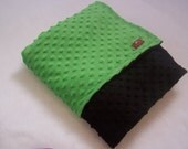 Minky Blanket- Bright Green and Black  35 x 30