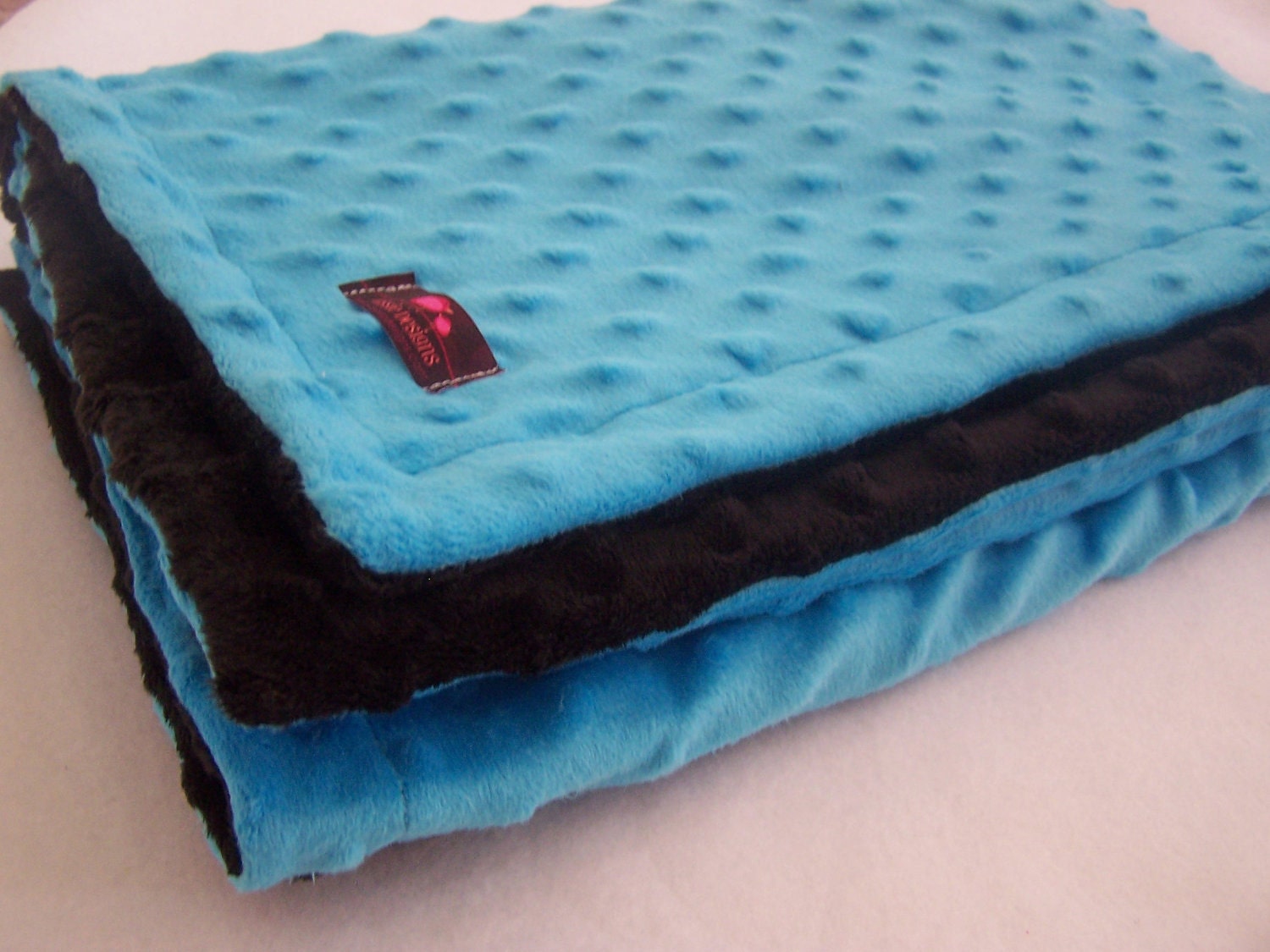 Minky Blanket- Turquoise and Black  35 x 30