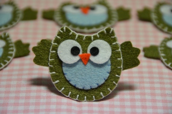 Set of 9pcs handmade felt owl--dark moss (FT890)