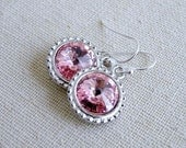 Bridal Earrings Swarovski Pink Rivoli Sterling Silver Bella E16Pink - for Brides/ Bridesmaids Wedding Jewelry