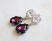 Bridal Earrings Amethyst Purple Stone Rhinestone Silver Stud Earrings - Bella EV3 Estate Style Wedding Jewelry