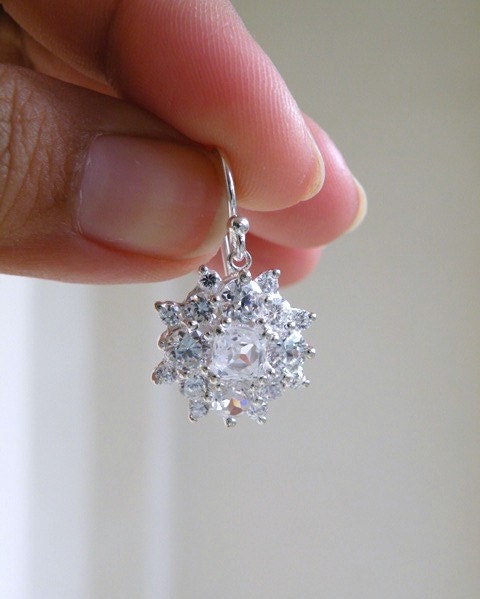 Bridal Earrings Cushion Cut Cubic Zirconia CZ Rhinestone and Sterling Silver Earrings - Itzel E1 Wedding Jewelry