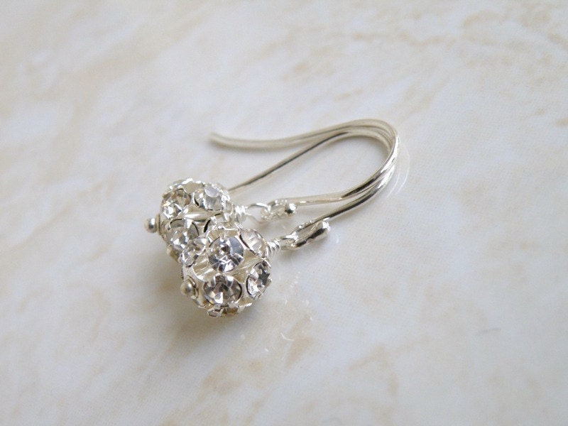 Swarovski Crystal Rhinestone Fireball Sterling Silver Dangle Earrings - Bella E10 Clear - for Brides/ Bridesmaids Wedding Jewelry
