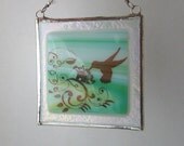 Hummingbird Fused Glass Suncatcher Light Catcher Aqua