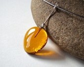 Amber Teardrop Fused Glass Necklace Modern