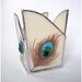 Peacock Feather Fused Glass Candle Holder Beige Aqua