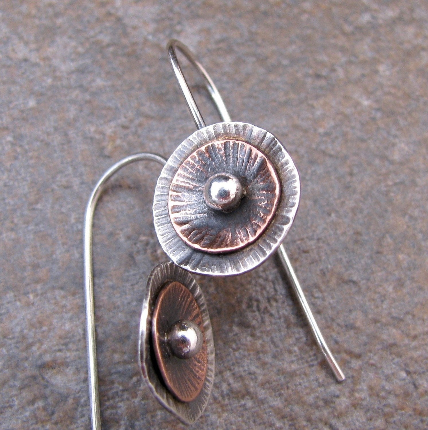 Sterling and Copper Poppy Earrings