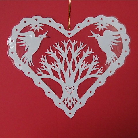 Love Tree - Hand cut hanging kirigami heart