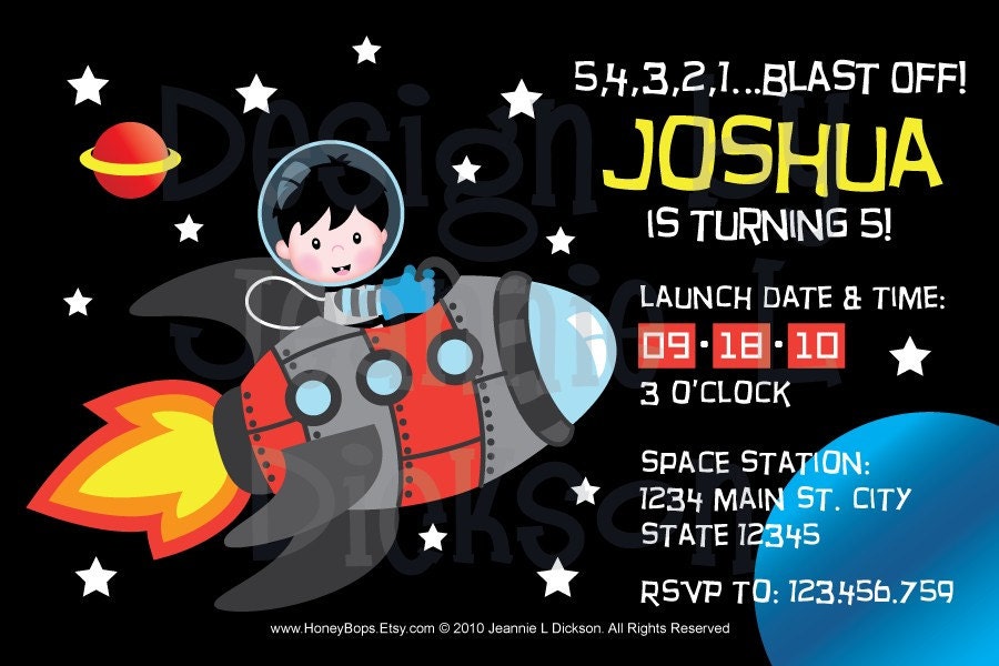 Rocketship Invitation Birthday Baby Shower Spaceship Custom Invitation - Custom Printable - Digital JPG File