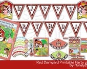 Barnyard Invitation, Thank You Card, Cupcake Wrappers, Cupcake Toppers, and More - RED - DIY Party Package - uPrint files