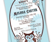 Owl Invitation Baby Shower Birthday Custom Printable Blue or Pink - DIY JPG file