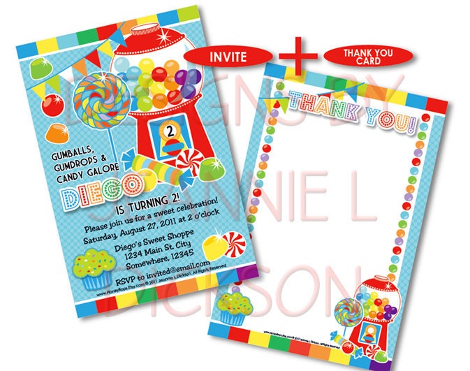 Red Gumball Invitation and Thank You Card Combo - For Baby Shower, Birthday, etc.  DIY Printable Set