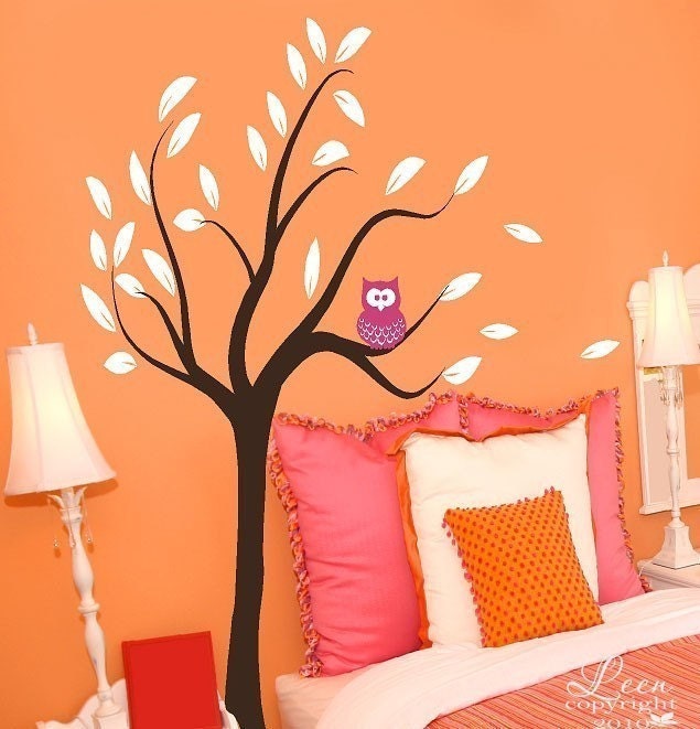 Cute Owl in Tree Branch Vinyl Wall Decal