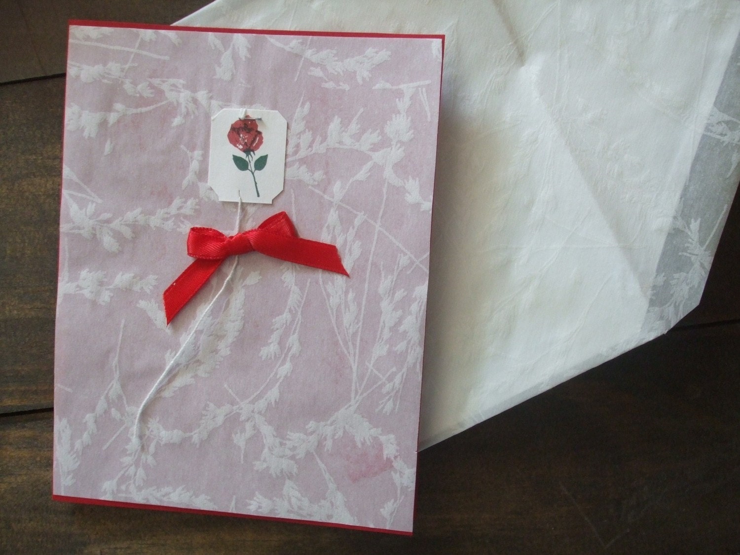 Greeting Card Long Stem Rose up cycled Tea Bag Tag