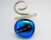 Customizable adjustable ring, sterling silver and fused dichroic glass