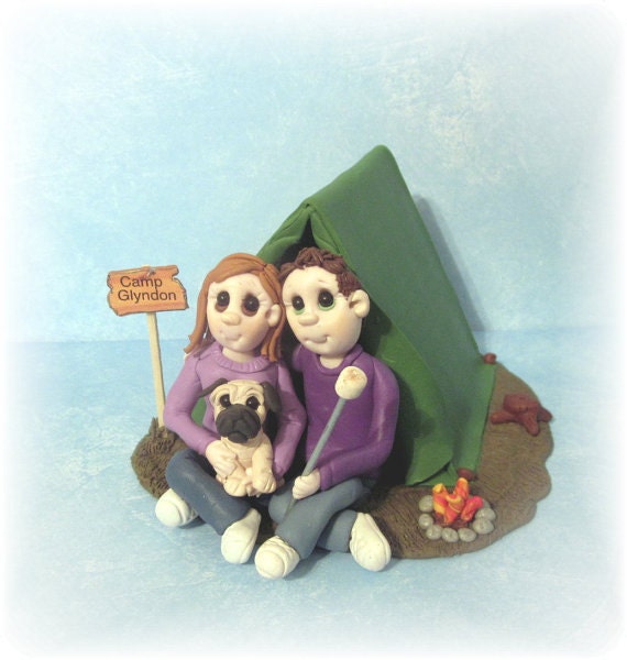 Wedding Cake Topper with Bride and Groom Camping