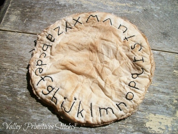 Hand Stitched Alphabet  Candle Mat, Primitive, School, Teachers