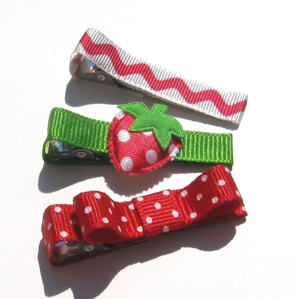 Strawberry Fields Hair Clips- set of 3