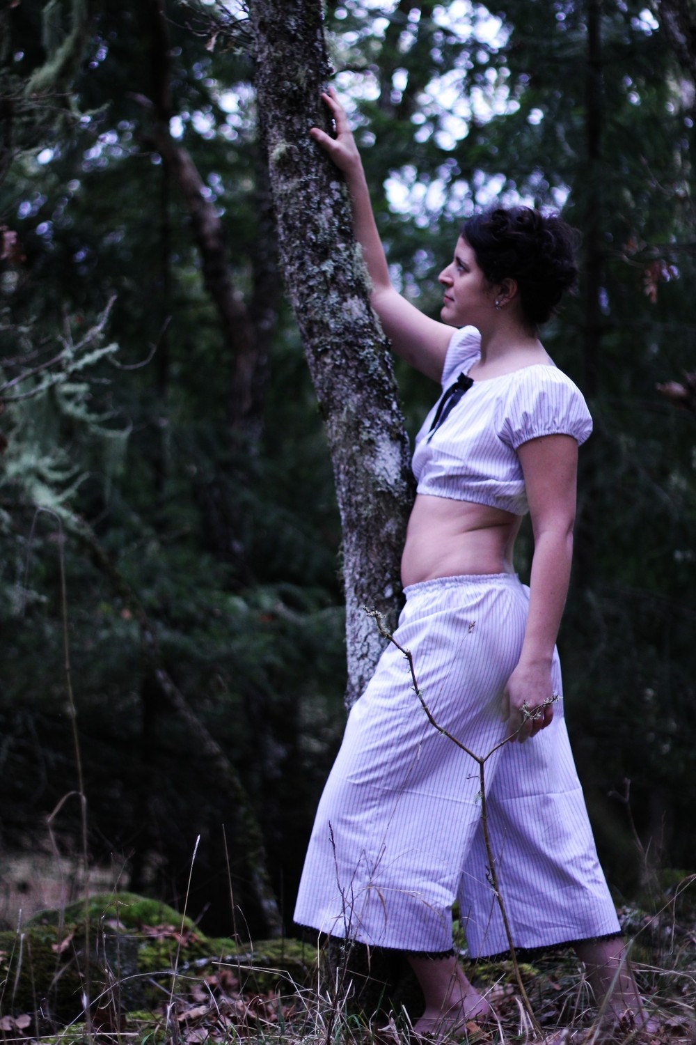 Olivia Orchard Striped Set Off the Shoulder Crop Camisole and Culottes Pantaloons Made to Order