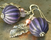 Grape and Leaf earrings, vintage lucite purple beads silver leaves Czech glass Swarovski crystal pearls sterling silver