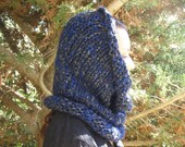 Knitted cowl alpaca mohair wool hooded scarf grey Bulky charcoal gray blue cowl warm black snood cozy chunky rustic thick yarn men women
