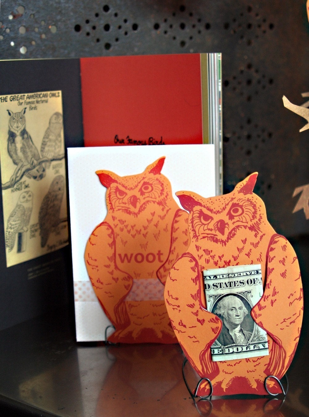 letterpress OWL card die cut woot