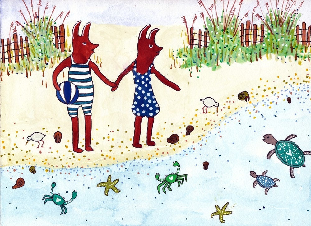 100 PERCENT DONATED to Audubon Society - Foxes at the Beach 5x7 Print