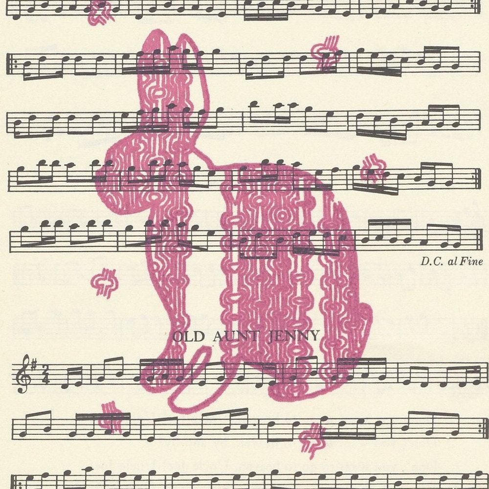 B'DAY SALE - Pink Bunny Music Gocco Print