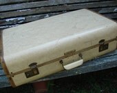 Vintage 1950s Ivory Cream Off White Marbleized  Luggage Suitcase